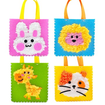 🌈兒童手工縫縫樂不織布毛絨線手提包創意益智卡通縫製玩具材料包