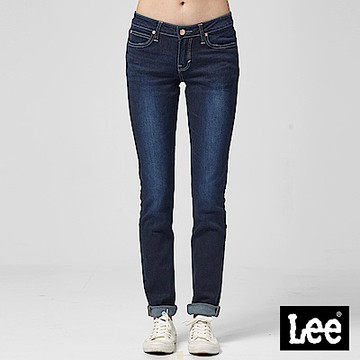 Lee 女款 418 中腰修身窄管牛仔褲 深藍洗水
