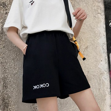短褲女夏外穿網紅ins原宿港風休閑學生寬松顯瘦刺繡運動五分褲子