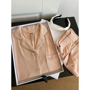 大廠單 卡戴珊60支螺紋莫代爾棉簡約春秋長袖睡衣 顯瘦氣質家居服