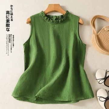 【雅韻衣櫥】復古棉麻小背心上衣女裝無袖內搭襯衣夏季新款外穿木耳領打底襯衫