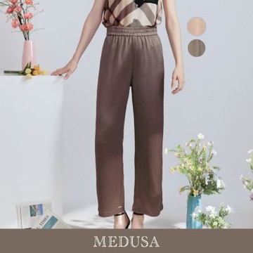 現貨【MEDUSA 曼度莎】微光壓紋絲質直筒長寬褲 - 2色（M-XL）｜女寬褲 休閒長褲 絲感長褲
