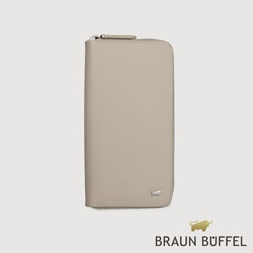 【BRAUN BUFFEL 德國小金牛】台灣總代理 亞當 8卡拉鍊長夾-杏色/BF504-601-HM
