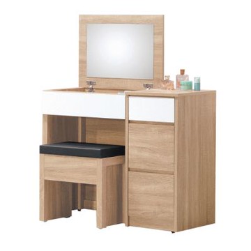 文創集 艾米利3尺上掀鏡面鏡台/化妝台組合(含化妝椅)-90x46x76cm免組