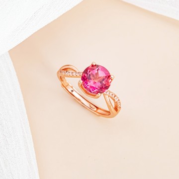 精切彩寶V爪玫瑰金戒指-交叉款 | 玫瑰榴石