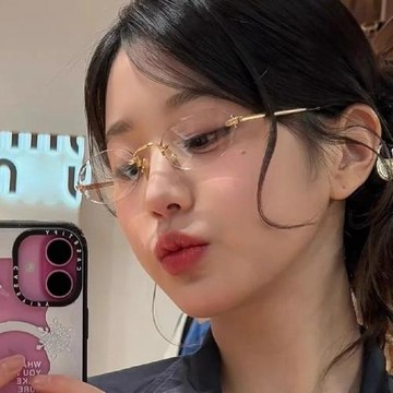 張元英同款禁欲系無框素顏平光鏡女ins風小臉防藍光近視眼鏡架