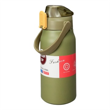 316不鏽鋼 大容量手提吸管保溫壺 彈跳蓋設計 食品級矽膠圈 真空杯 保冷保熱  森林綠  1.5L  1個