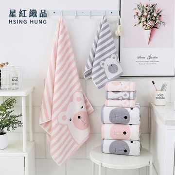 星紅織品 可愛眨眼熊純棉系列-浴巾*2+毛巾*4