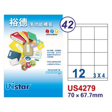 裕德Unistar多功能電腦標籤/U4279-1000/12格/1000張/箱
