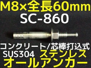 サンコーテクノ オールアンカー SC-860 M8×60mm 1本 ステンレス製 SUS304系 コンクリート用 芯棒打込み式「取寄せ品」