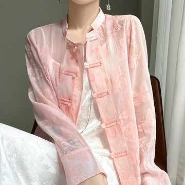 現貨+預購 新中式唐裝上衣植絨罩衫-透膚蝴蝶刺繡防曬女外套4色74lc94【獨家進口】【米蘭精品】