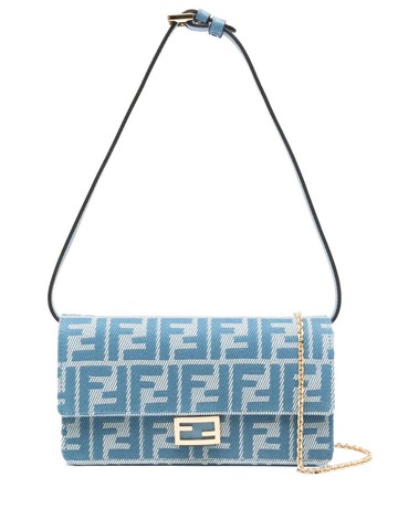 Fendi Denim-Effect Ff Jacquard Wallet On Chain Uette Wallet Bags