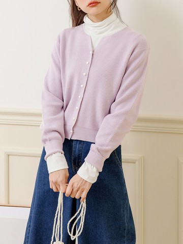 QQ毛衣．細坑條珍珠釦短版小外套