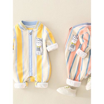 嬰兒春秋純棉雙層可愛爬服連體衣