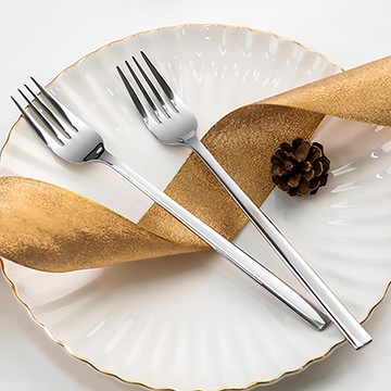 RAONNURI 全不鏽鋼 簡約線條 餐叉  銀色  10入