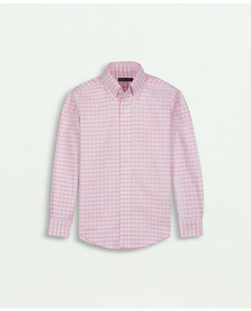Brooks Brothers Boys Non-Iron Stretch Cotton Oxford Gingham Sport Shirt | Pink | Size XL