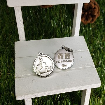 【FulgorJewel】貓名牌 姓名牌 免費刻字 不鏽鋼 花邊雙貓