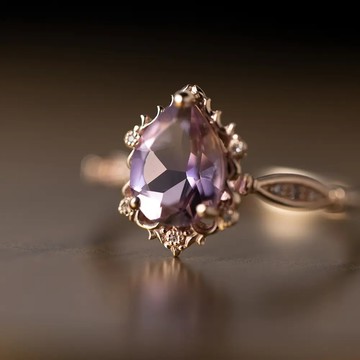 K10 洛可可風格鑲嵌紫黃晶戒指