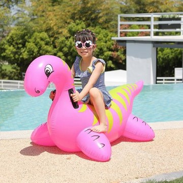 新款 充氣兒童水上戲水玩幼兒游泳圈把手加厚pvc浮排紅色恐龍坐騎