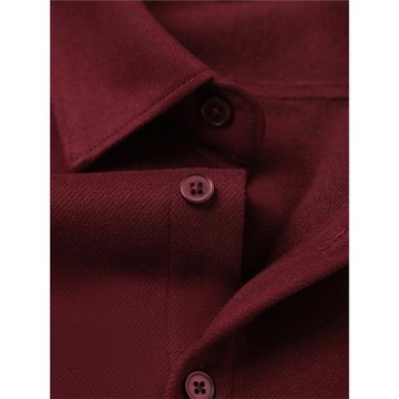 安可拉穿搭～酒紅色重磅雙面磨毛翻領襯衫女棗紅色寬松休閑外套潮