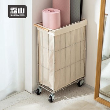 日本霜山 窄型移動式不鏽鋼折疊洗衣籃(附布套)-36L