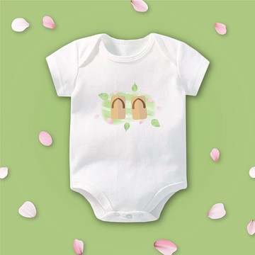 花見寶寶木屐 短袖包屁衣 白 寶寶 嬰兒 彌月 滿月 禮物