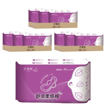 好適美 超長型 舒涼柔感衛生棉  41cm x 4片  舒涼柔棉  41cm超長型  9包