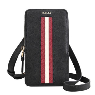 BALLY 6313419 HOLDER 條紋款防刮皮革斜背小包/手機包.黑