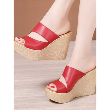 2024夏季超高跟拖鞋女松糕厚底防水臺時尚外穿小碼坡跟內增高涼鞋