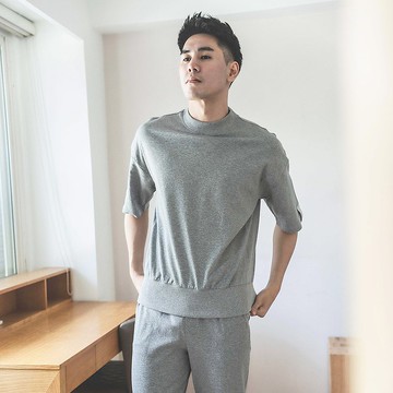 UMORFIL膠原蛋白素面五分袖男居家服-麻花灰/父親節