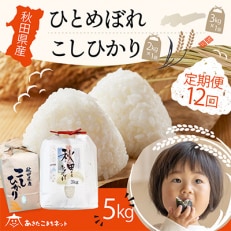 秋田県産ひとめぼれ3kg・コシヒカリ2kg食べ比べセット 全12回