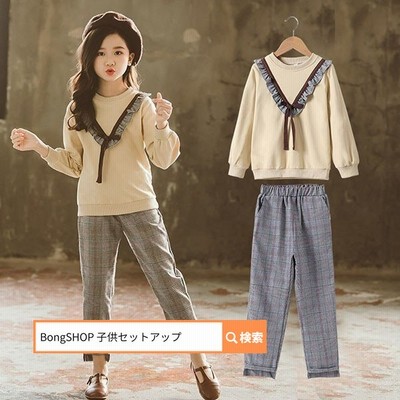 韓国子供服 2点セット 春秋 カジュアル ナチュラル Tシャツ 無地 長袖 長ズボン プリント セットアップ チェック柄長ズボン ゆったり 女の子 キッズ 可愛い 通販 Lineポイント最大get Lineショッピング