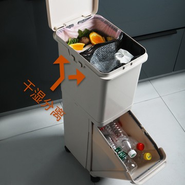 專利產品日式廚房雙層帶蓋垃圾桶大號分類垃圾箱帶滑輪家用塑料