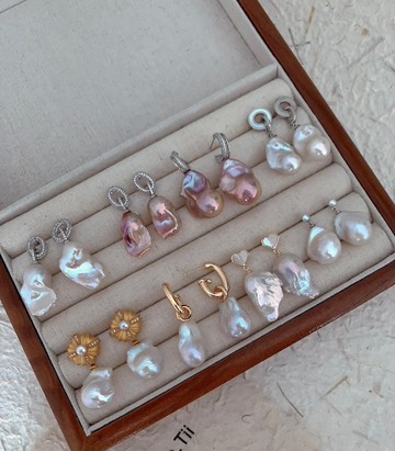 YuanPearl天然極光大巴洛克珍珠耳環小眾設計法式風格耳環孤品