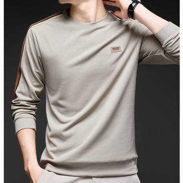 男士秋季長袖T恤圓領打底衫大學T 中青年爸爸休閒上衣 男士大學T秋季圓領打底衫休閒上衣