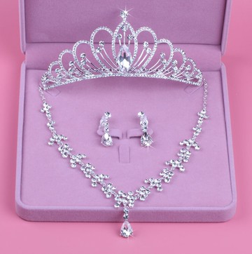 新娘飾品結婚三件套包郵 韓式婚紗禮服旗袍配飾水鉆皇冠頭飾套鏈