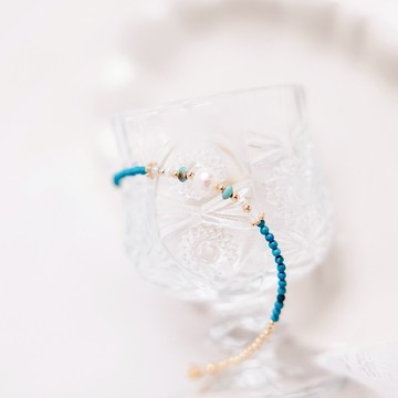 【Ficelle輕珠寶】十二月誕生石 • 幸運日記｜ 綠松石 淡水珍珠 白水晶 誕生石 生日水晶 黃銅鍍18K金 手鍊