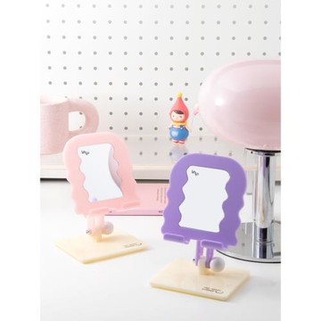 鏡子桌面手機支架二合一透明亞克力多巴胺色波浪紋iPad平板通用創意可折疊升降懶人床頭2025新款挑動者ins風