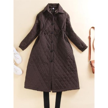 加棉保暖襯衫女中長款防風秋冬季休閑夾棉加厚襯衣風衣外套棉服女