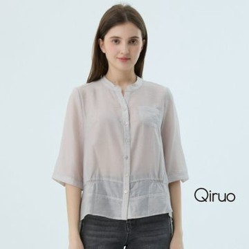 Qiruo 奇若春夏專櫃精品淺灰色七分袖薄上衣2501A薄外套