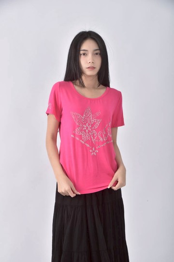 (M) 貼鑽粉色短袖上衣