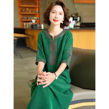 (免運)真絲香云紗2025夏季中年媽媽桑蠶絲連衣裙女杭州高端龜裂紋絲綢裙