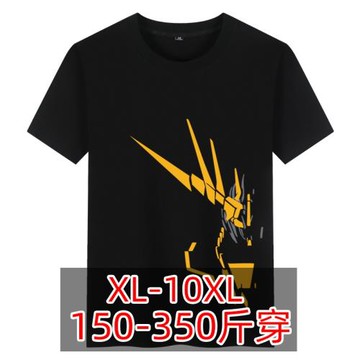 動漫高達主題大碼T恤男短袖報喪女妖Banshee機動戰士加肥加大半袖