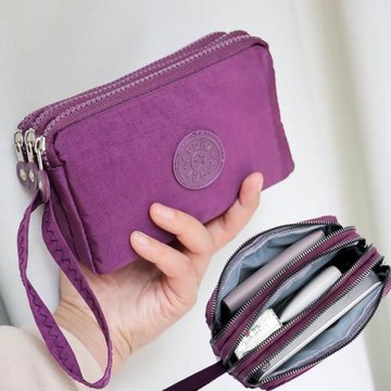 潮流新款女士錢包大容量手機包三層拉鏈橫款手拿包拉鏈零錢包腕包