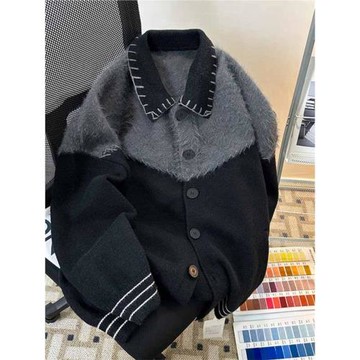 秋冬紐扣開衫毛衣男潮牌學生青少年復古保暖小眾設計感外套針織衫