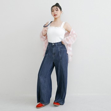 (梨型)理想車線牛仔寬褲