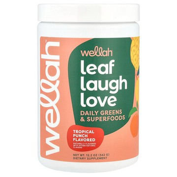 Wellah, Leaf Laugh Love，Daily Greens 和 Superfood，熱帶風味，12.2 盎司（342 克）