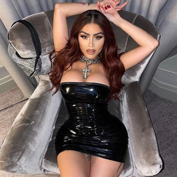 歐美風2023春夏新款時尚暗黑風裹胸短裙緊身性感一字領抹胸連衣裙