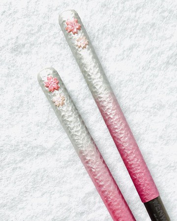 溫紋陶工藝【結婚禮物】銀白世界繽綻櫻花純鈦對筷 囍