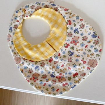 田園小熊 韓國天然染色領兜 手作圍兜 口水巾 嬰兒禮物